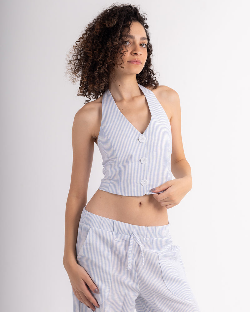 Striped Linen Halter Top