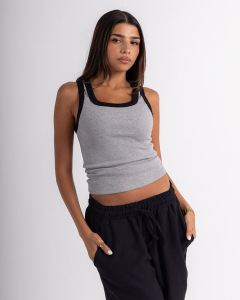 Contrast Ribbed U-Neck Tank Top