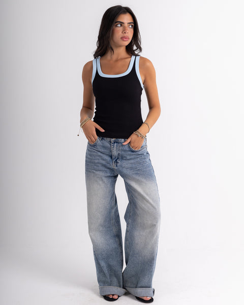Contrast Ribbed U-Neck Tank Top